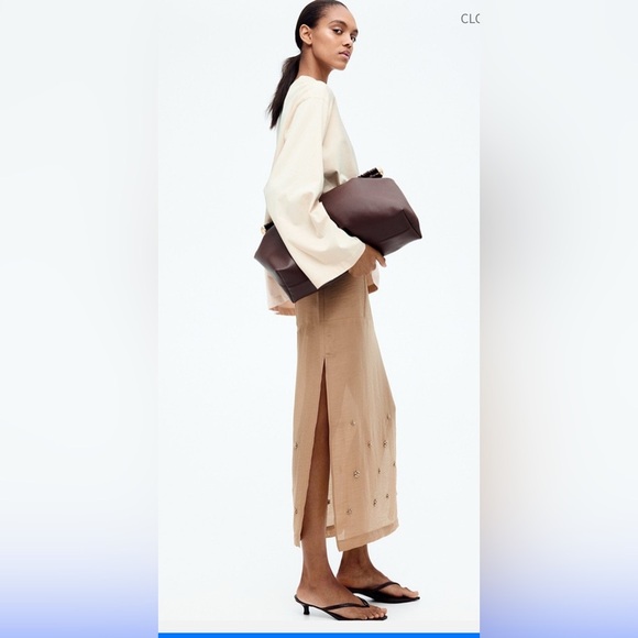 Elegant embellished sheer tan color Skirt - Picture 3 of 5